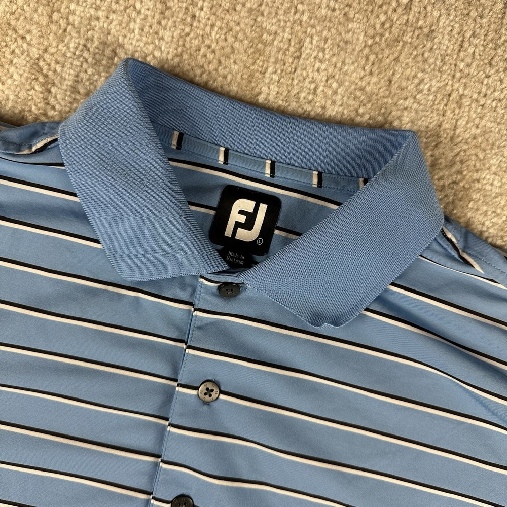 Footjoy Polo‎ Shirt Size Large Blue White Stripe Performance Golf Casual